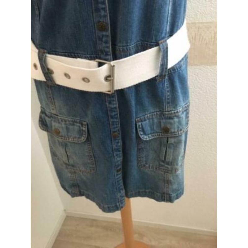 spijker jeans jurk met witte riem 40