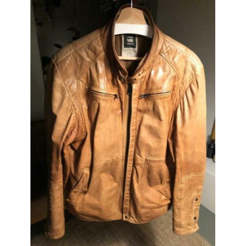 G-Star jas leer - cognac leren/leder jack - nieuwprijs €600