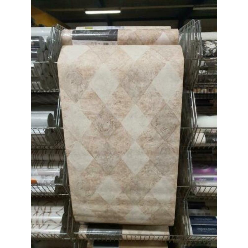 Behang vinyl ruit beige creme