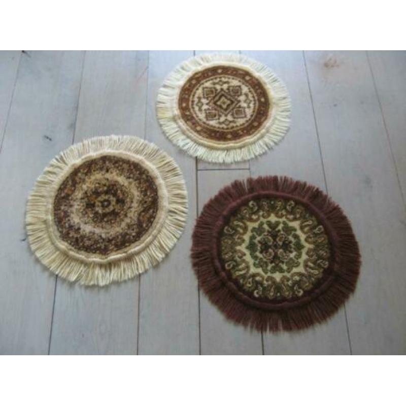 3x Wollen rond tafel kleedje - Vintage jaren 60-70