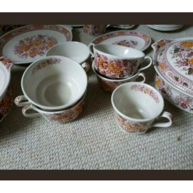 Servies, oud roze, antiek