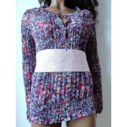 MEXX bloemen retro vintage wrinkle trui roze blauw mt m