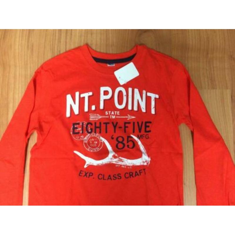 NIEUW rood shirt / longsleeve met opdruk van tekst maat 146