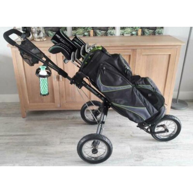 Graphite golfset met 3-wiel trolley rechtshandig R-flex