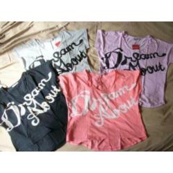 4 T-Shirts Zwart Grijs Roze Lila XS S Clockhouse C&A Nieuw