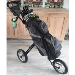 Graphite golfset met 3-wiel trolley rechtshandig R-flex