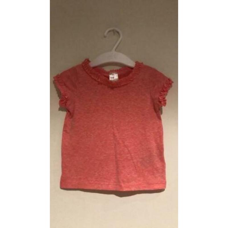 H&M baby meisje 68 shirtje roze gemeleerd ruches | ZGAN