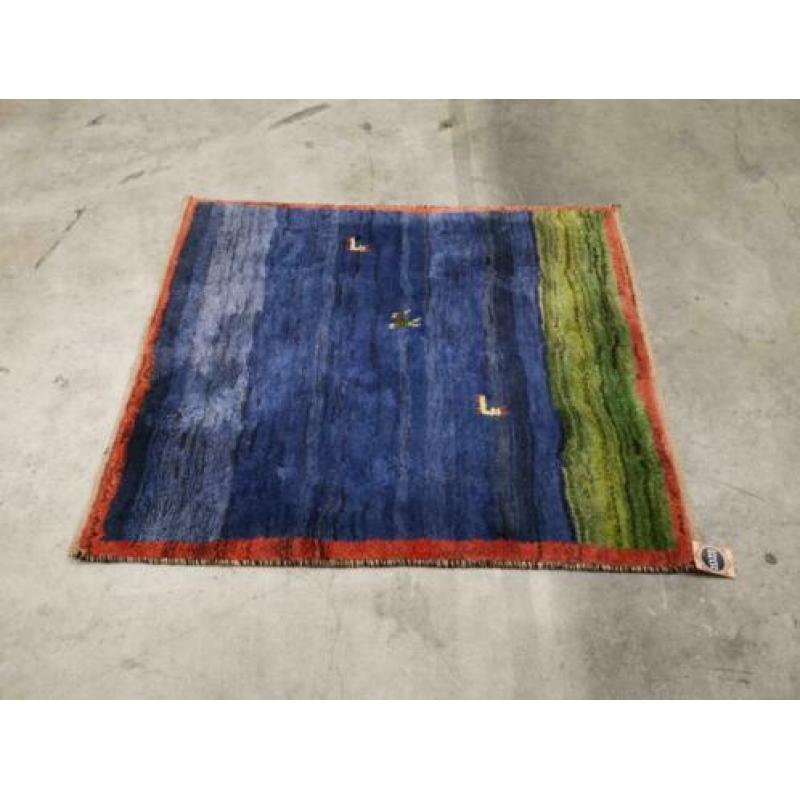 Handgeknoopt vierkant Gabbeh tapijt blue green Iran 100x120