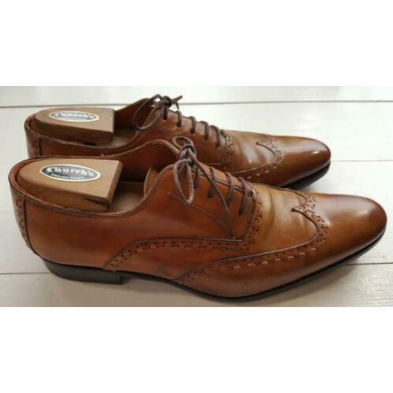 Santoni's, maat 8= 42, Broques en mooi stikwerk, hazelnoot.