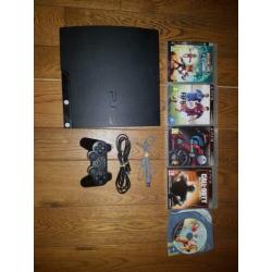 Playstation3 + kabel + 1 controller + 5 spellen