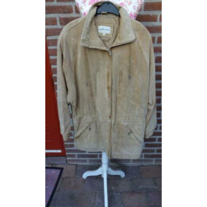 Mooie Beige Vintage Suede Dames Jas Vroom en Dreesman Mt 40