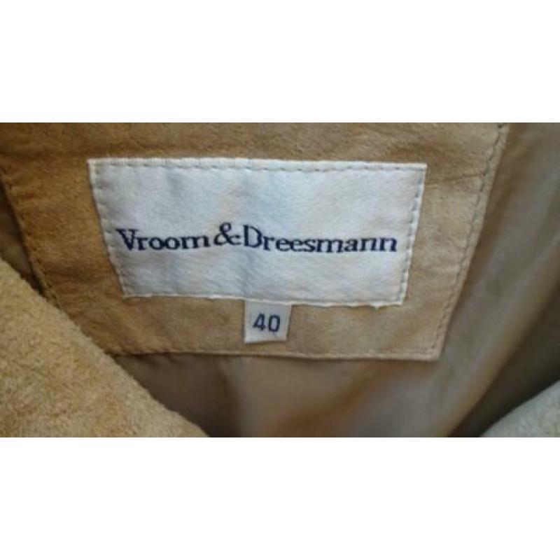 Mooie Beige Vintage Suede Dames Jas Vroom en Dreesman Mt 40