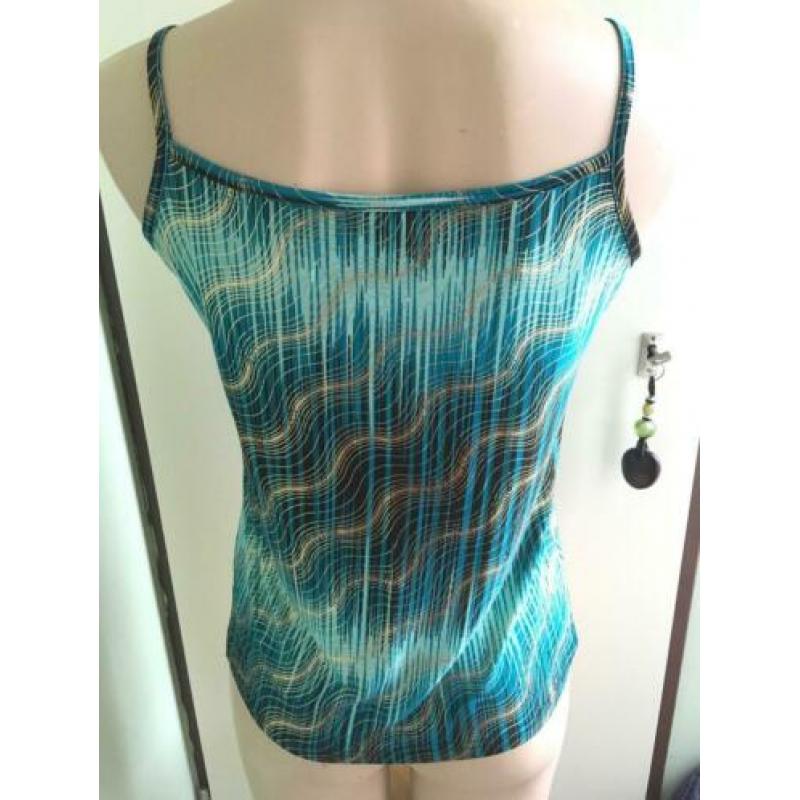 Vintage turquoise glitter top hemdje S 36 petrol groen goud