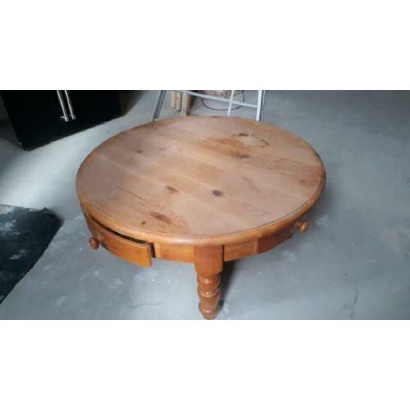 Houten ronde tafel Diameter 90 CM Kamertafel met 4 lades