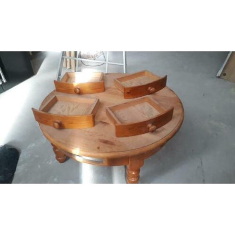 Houten ronde tafel Diameter 90 CM Kamertafel met 4 lades