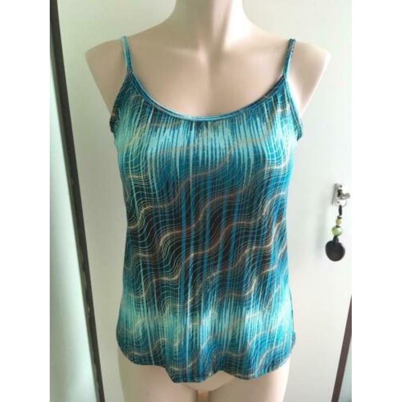 Vintage turquoise glitter top hemdje S 36 petrol groen goud