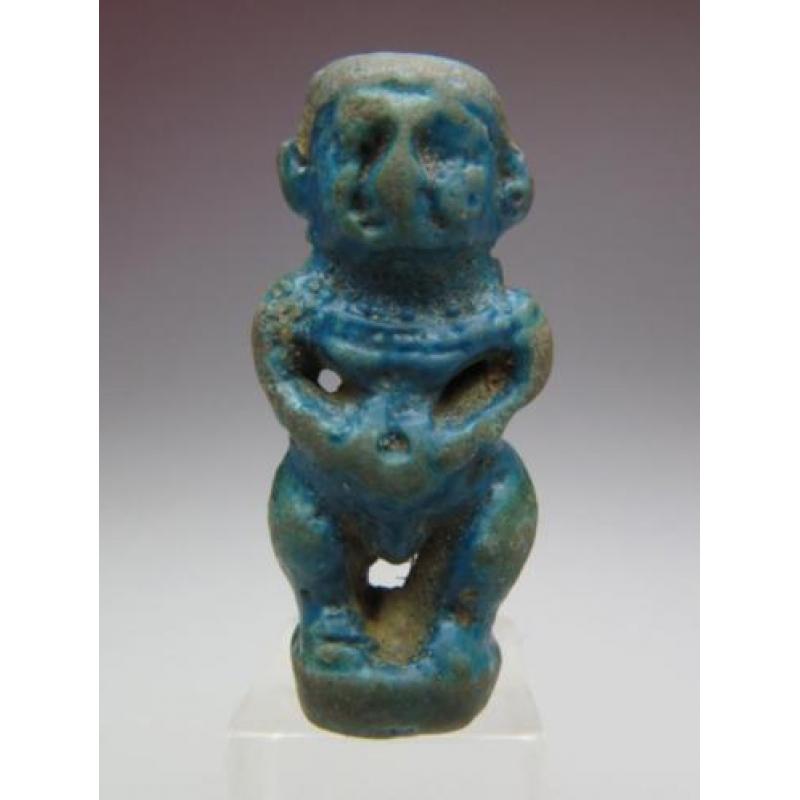 Egyptian faience amulet of Pataikos with necklace