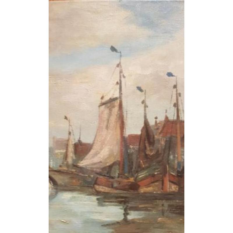 doek, 26 x 41, Hollandse haven, C. van Waning 1861 - 1929