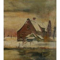 Oud hollands winterlandschap met molen en huisje aan water