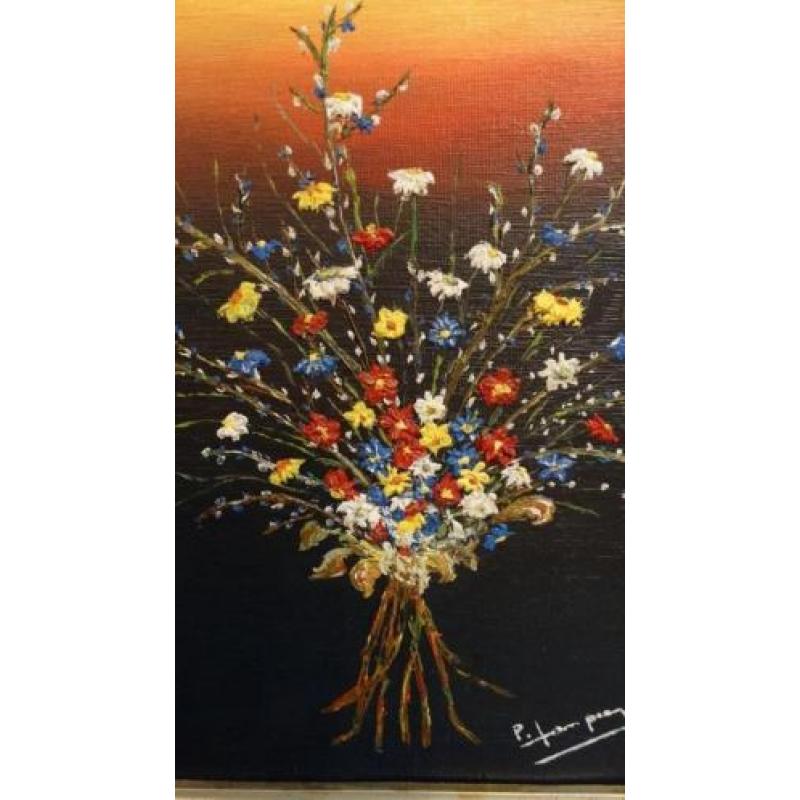 Paul van Pee "bloemen" olieverf op doek