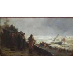 paneel, 17 x 31, 'Aan de Hollandsche kust'',H. van Steenwijk