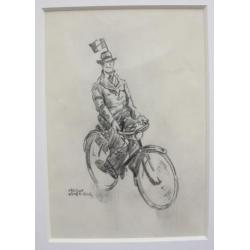 Herman Moerkerk (1879-1949) tekening fietsende man