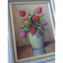 Huibert Schallenberg H Schilderij Bloemstilleven Tulpen Vaas