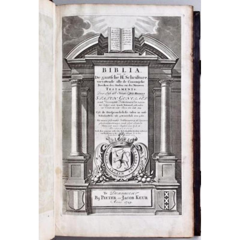 Antieke STATENBIJBEL BIBLIA (1729) 62 GRAVURES v. Jan LUIKEN