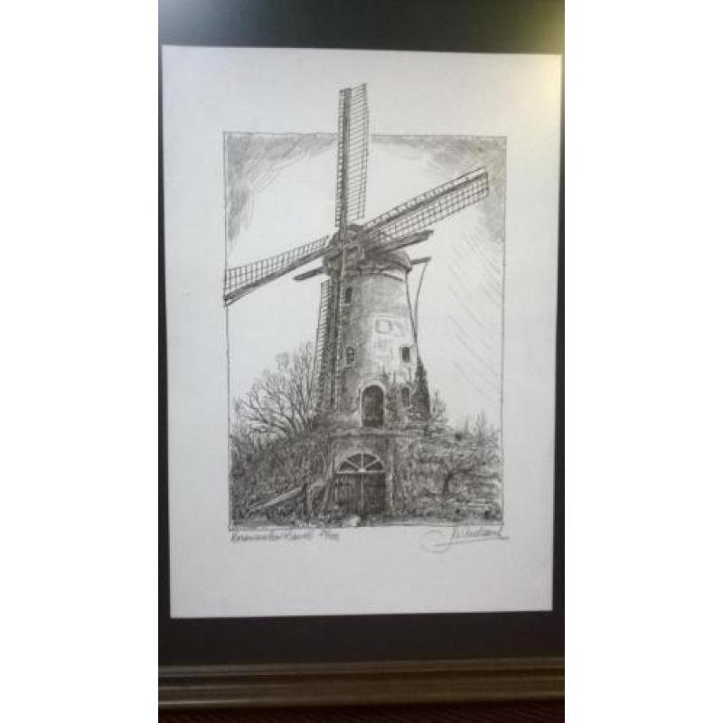 Tekening Korenmolen van Bavel incl. lijst