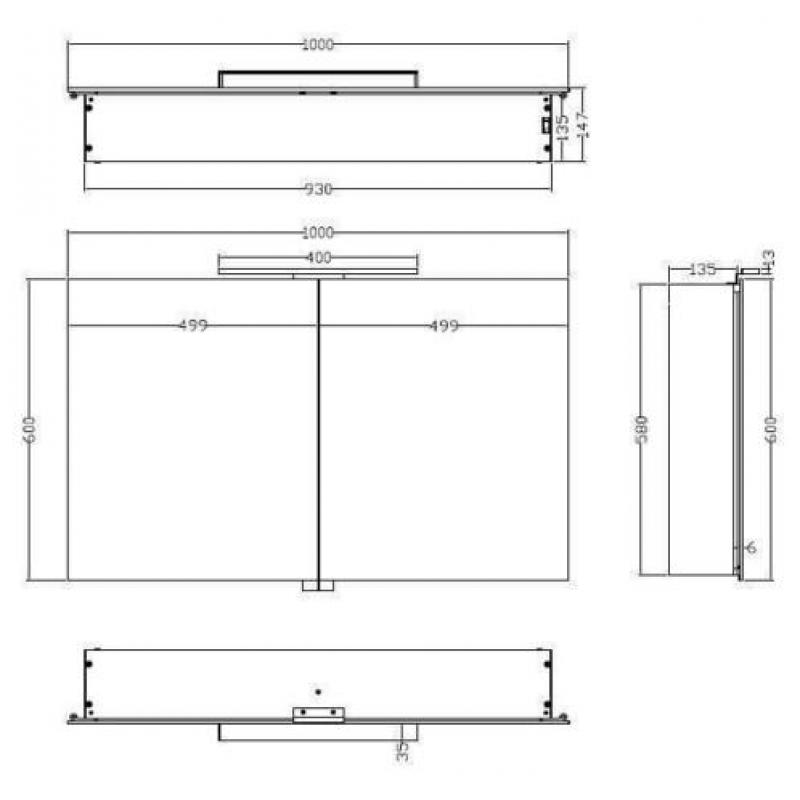 Wiesbaden Luxe spiegelkast +Led verlichting 100x60x14cm